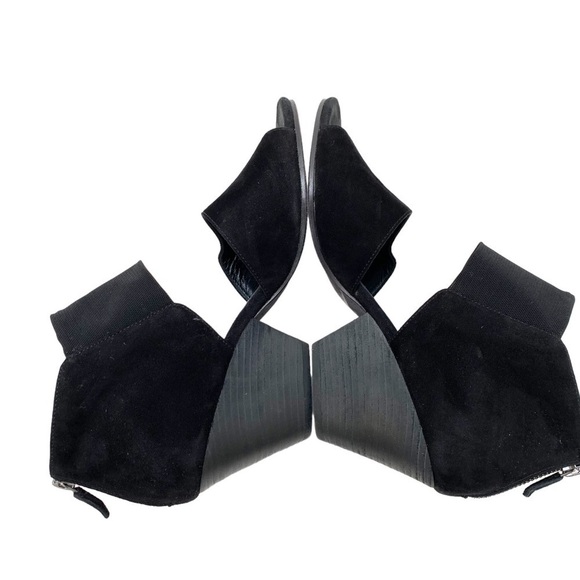 Eileen Fisher Black Suede Sandal Heels Zip Back Mesh Strap Size 9 - Picture 2 of 15